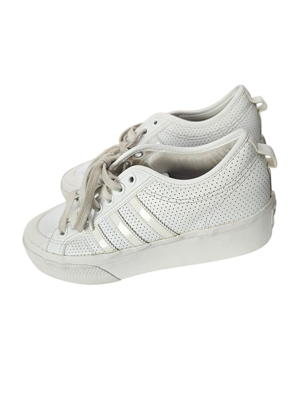 Adidas Women's Nizza Platform Triple White Perforated Sneaker Shoes, Size 10